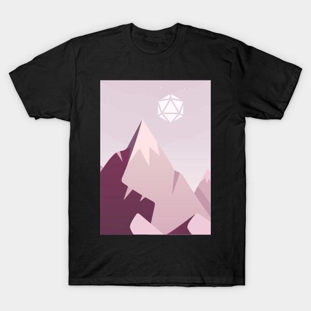 Minimalist Rocky Mountain Polyhedral D20 Dice Sun RPG Landscape T-Shirt by pixeptional